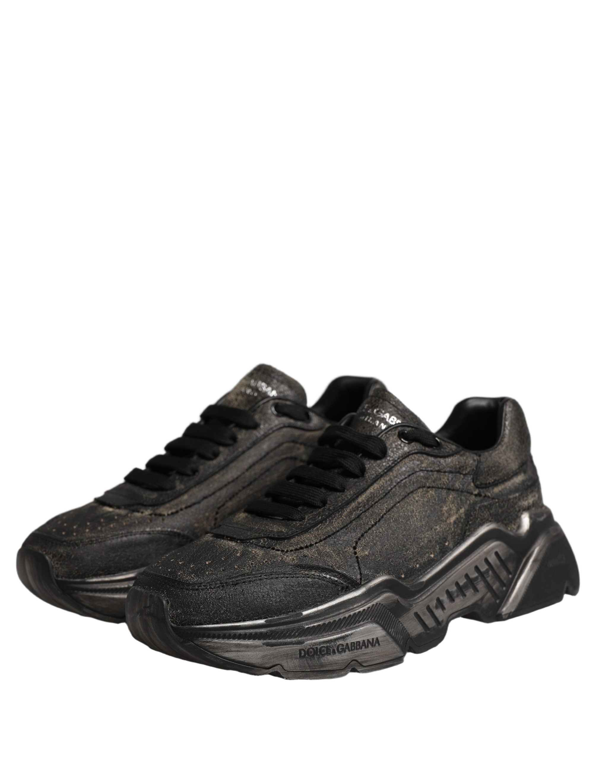 Dolce & Gabbana Black Calf Leather Low Top Sneakers
