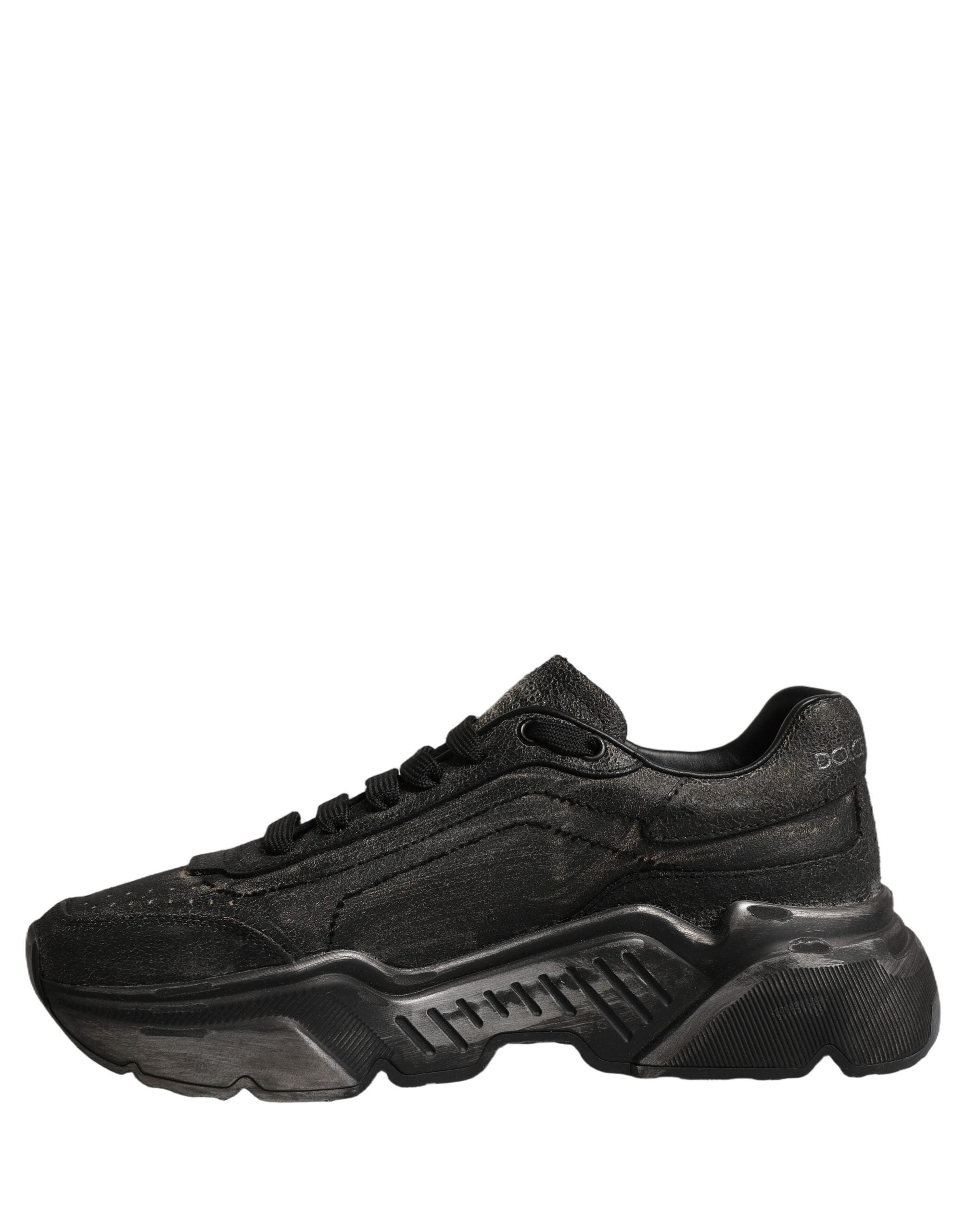 Dolce & Gabbana Black Calf Leather Low Top Sneakers