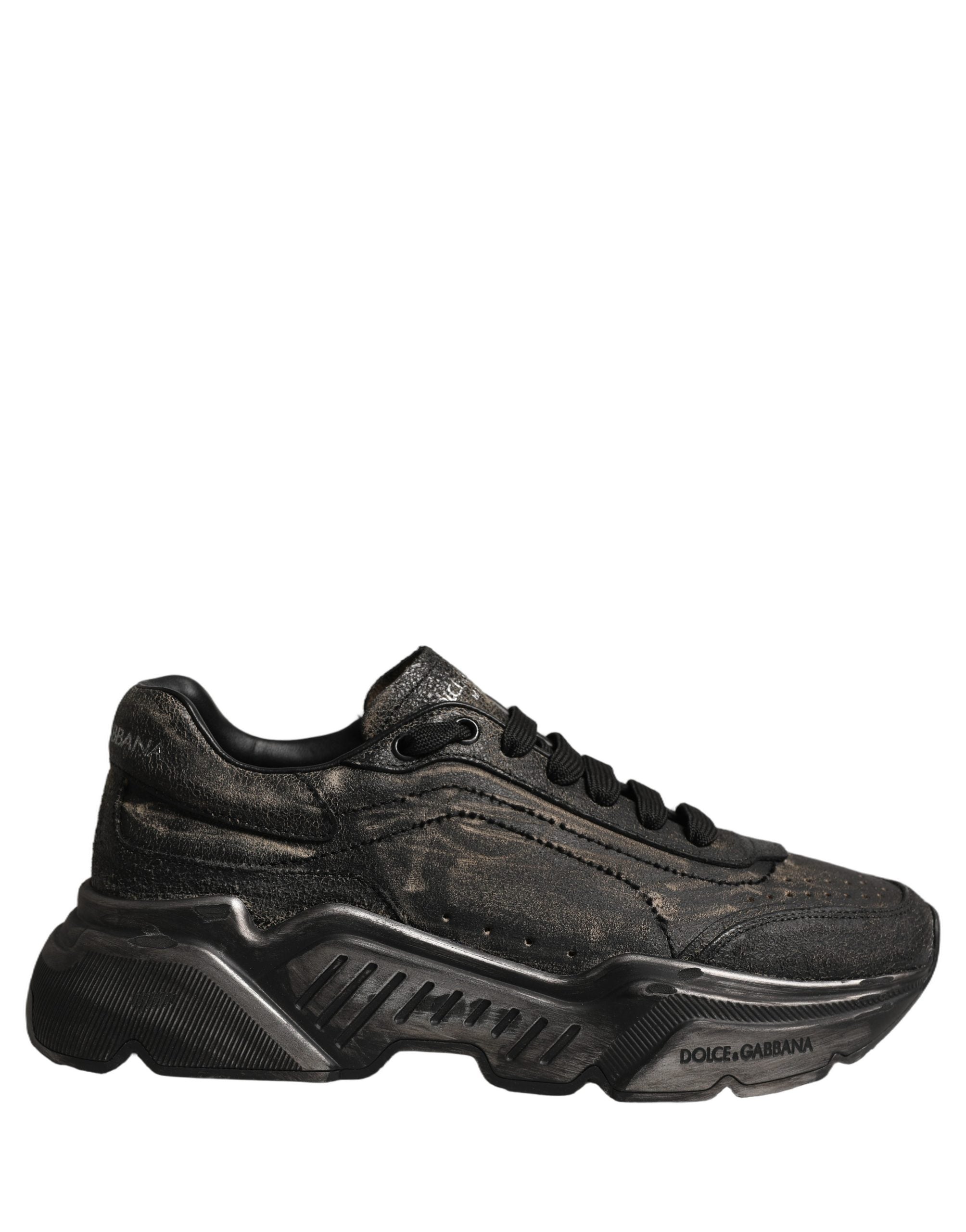 Dolce & Gabbana Black Calf Leather Low Top Sneakers