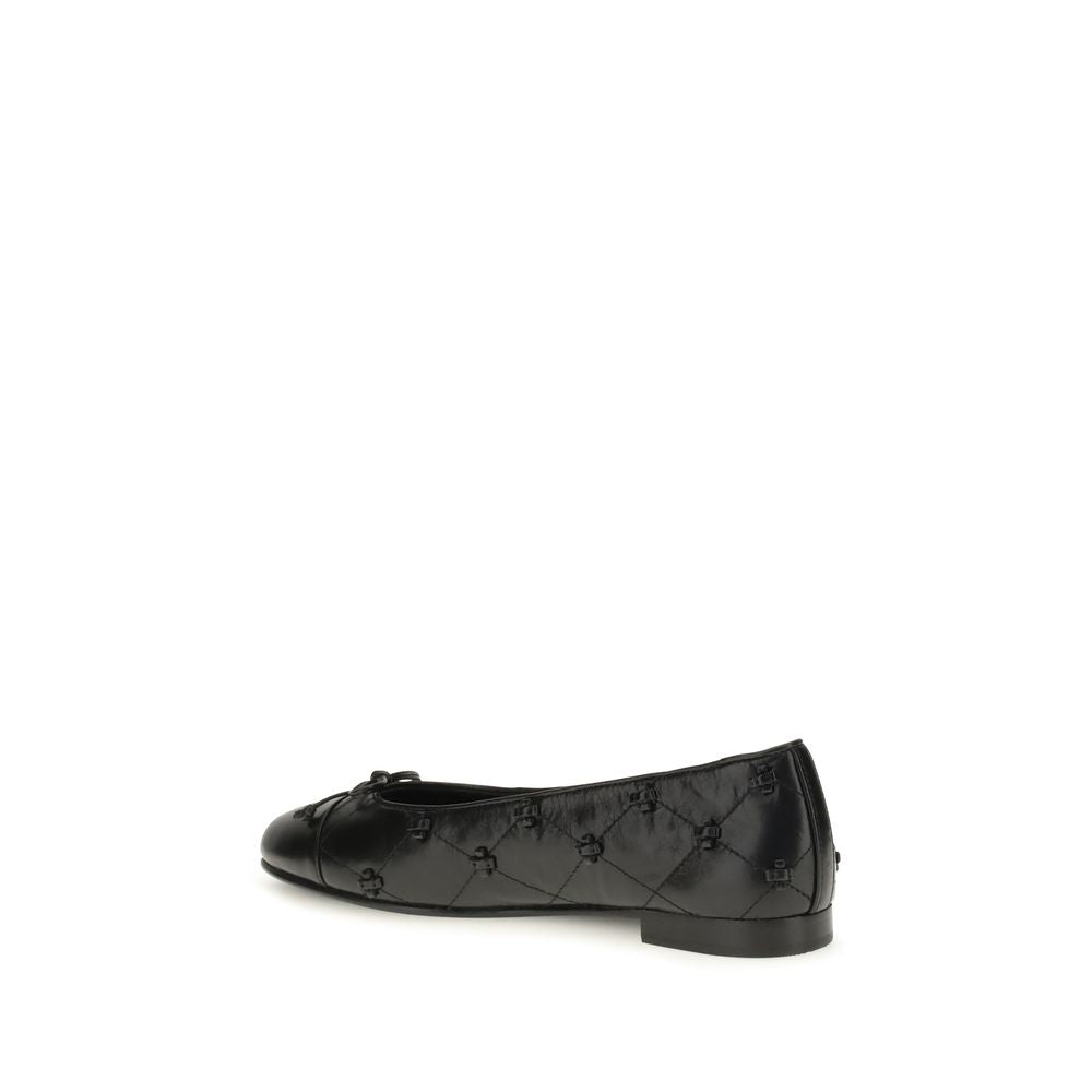 Tory Burch Black Calf Leather Ballet Flats