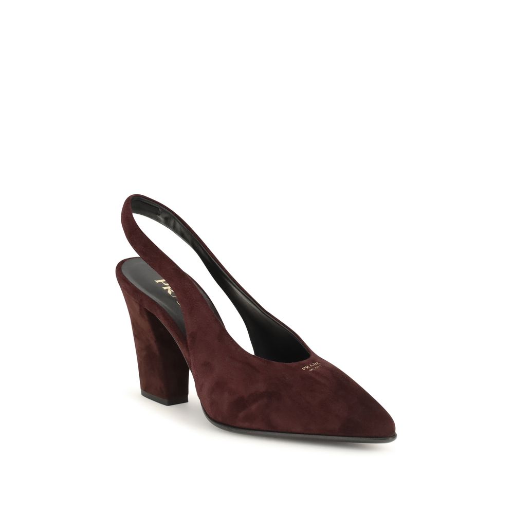 Prada Bordeaux Calf Suede Slingback Pumps