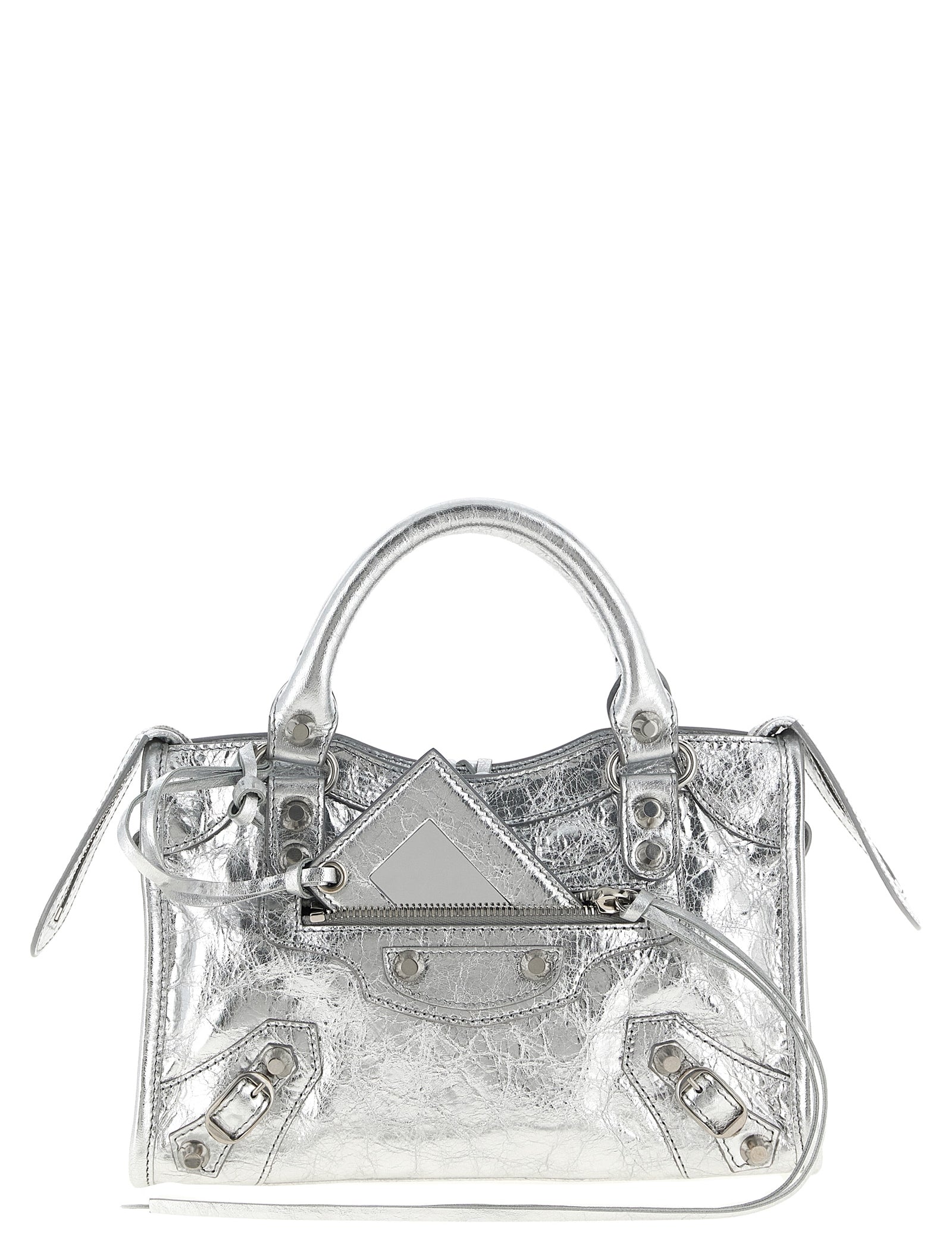 Balenciaga Silver Lamb Leather Mini Handbag