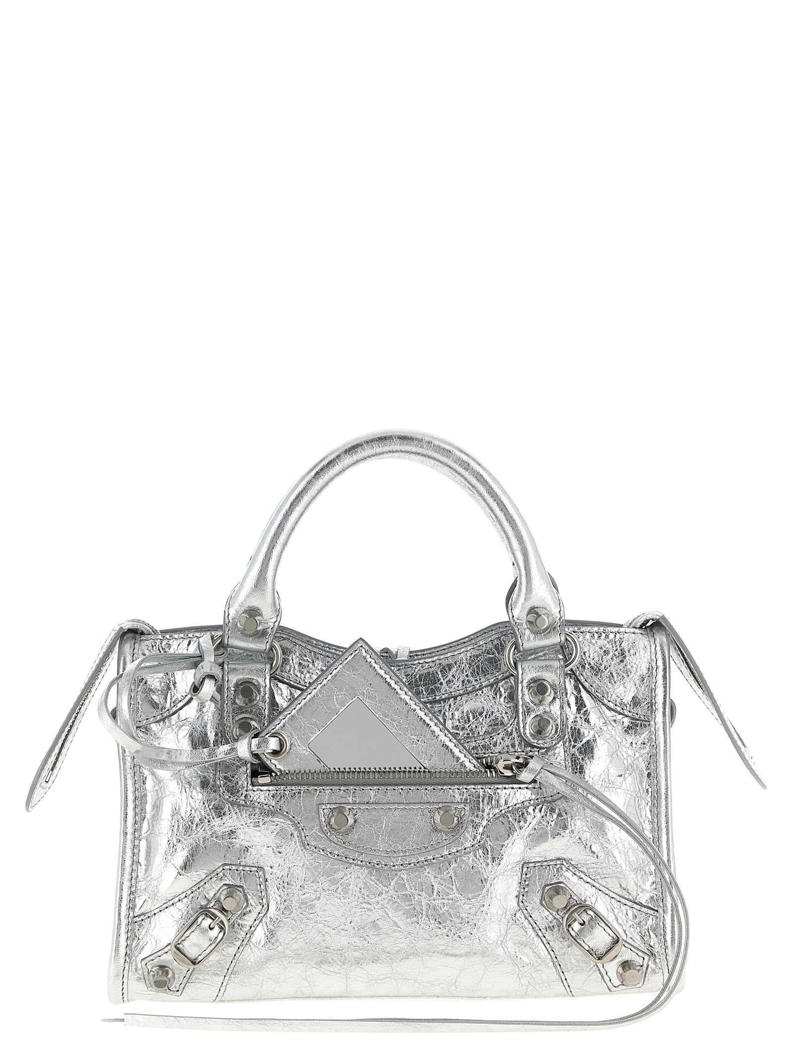 Balenciaga Silver Lamb Leather Mini Handbag