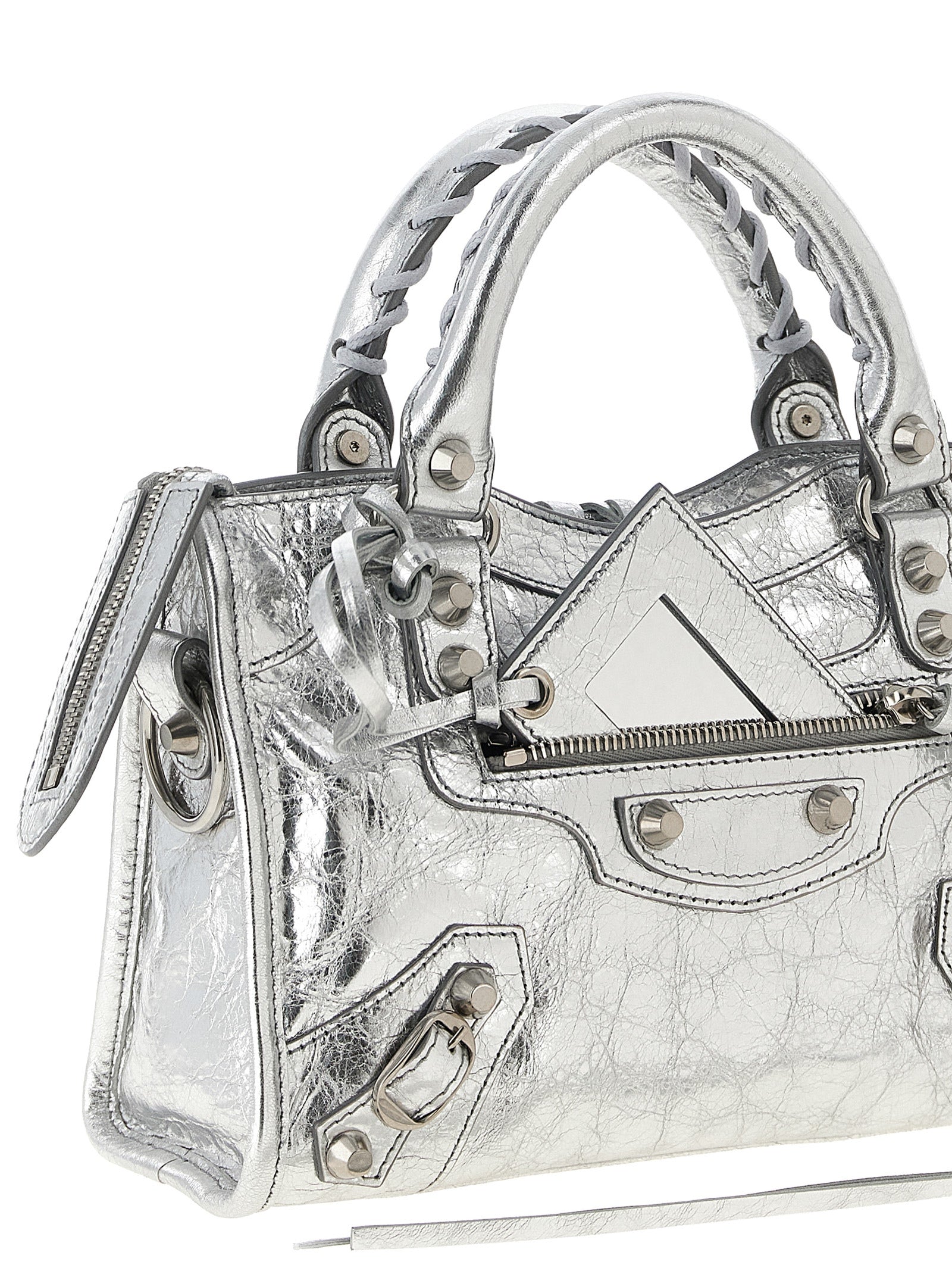 Balenciaga Silver Lamb Leather Mini Handbag