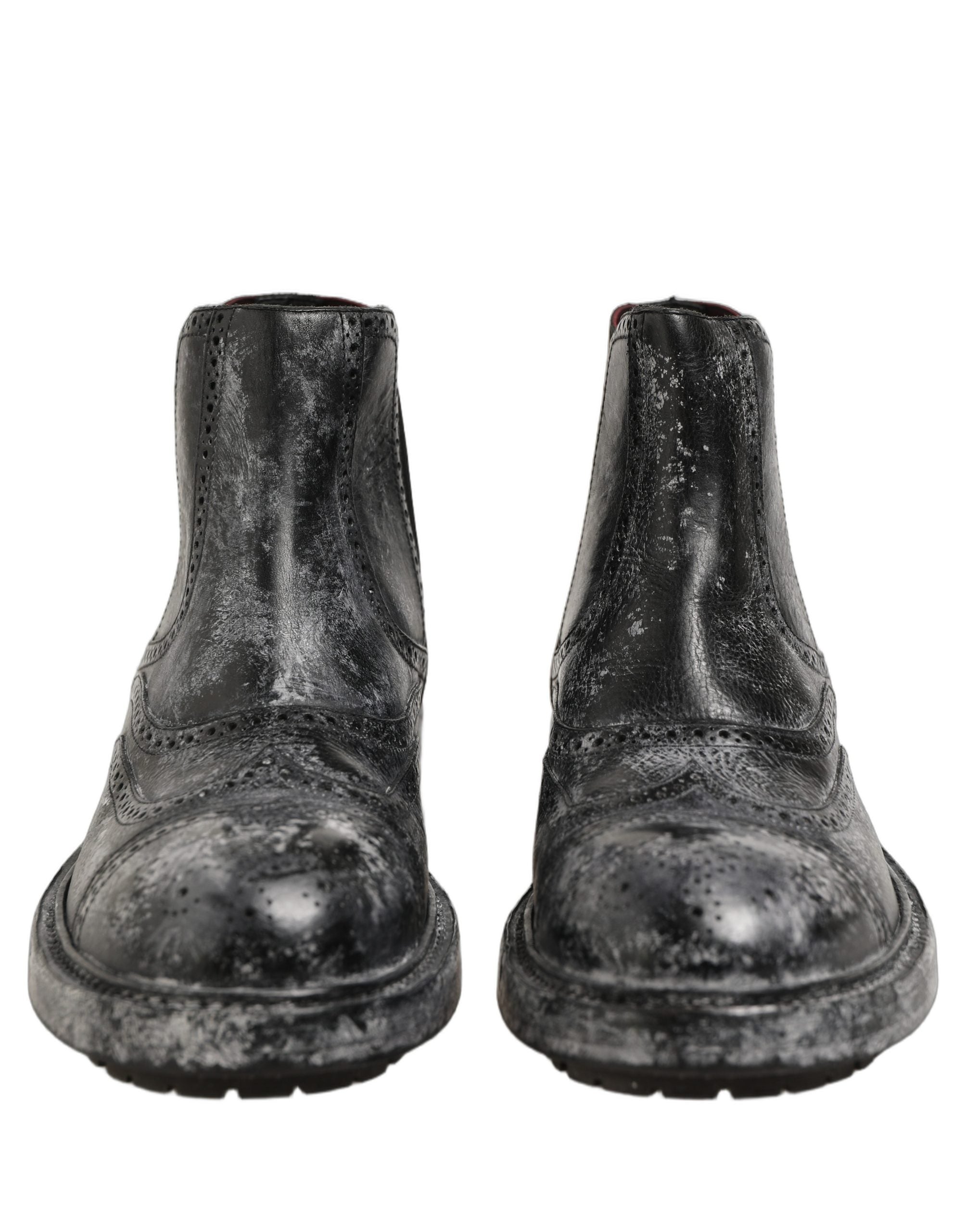 Dolce & Gabbana Black Gray Calf Leather Boots