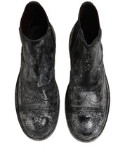Dolce & Gabbana Black Gray Calf Leather Boots