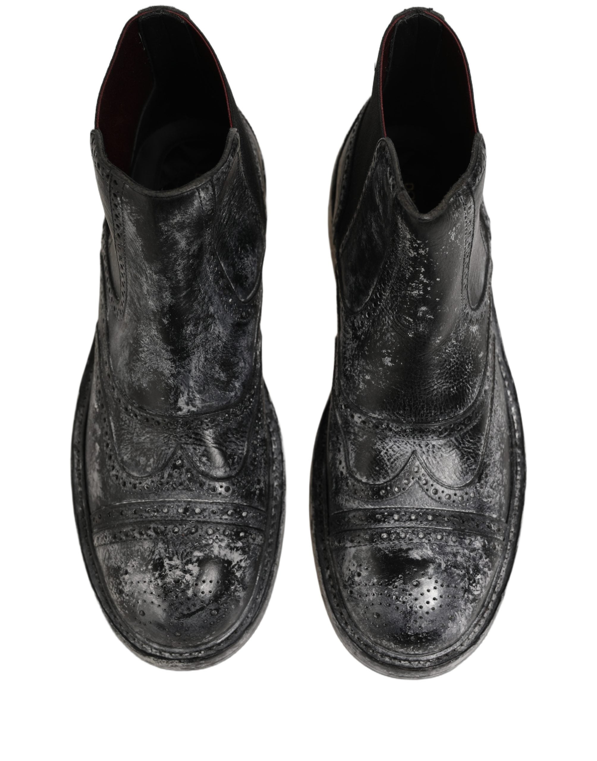 Dolce & Gabbana Black Gray Calf Leather Boots