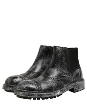 Dolce & Gabbana Black Gray Calf Leather Boots