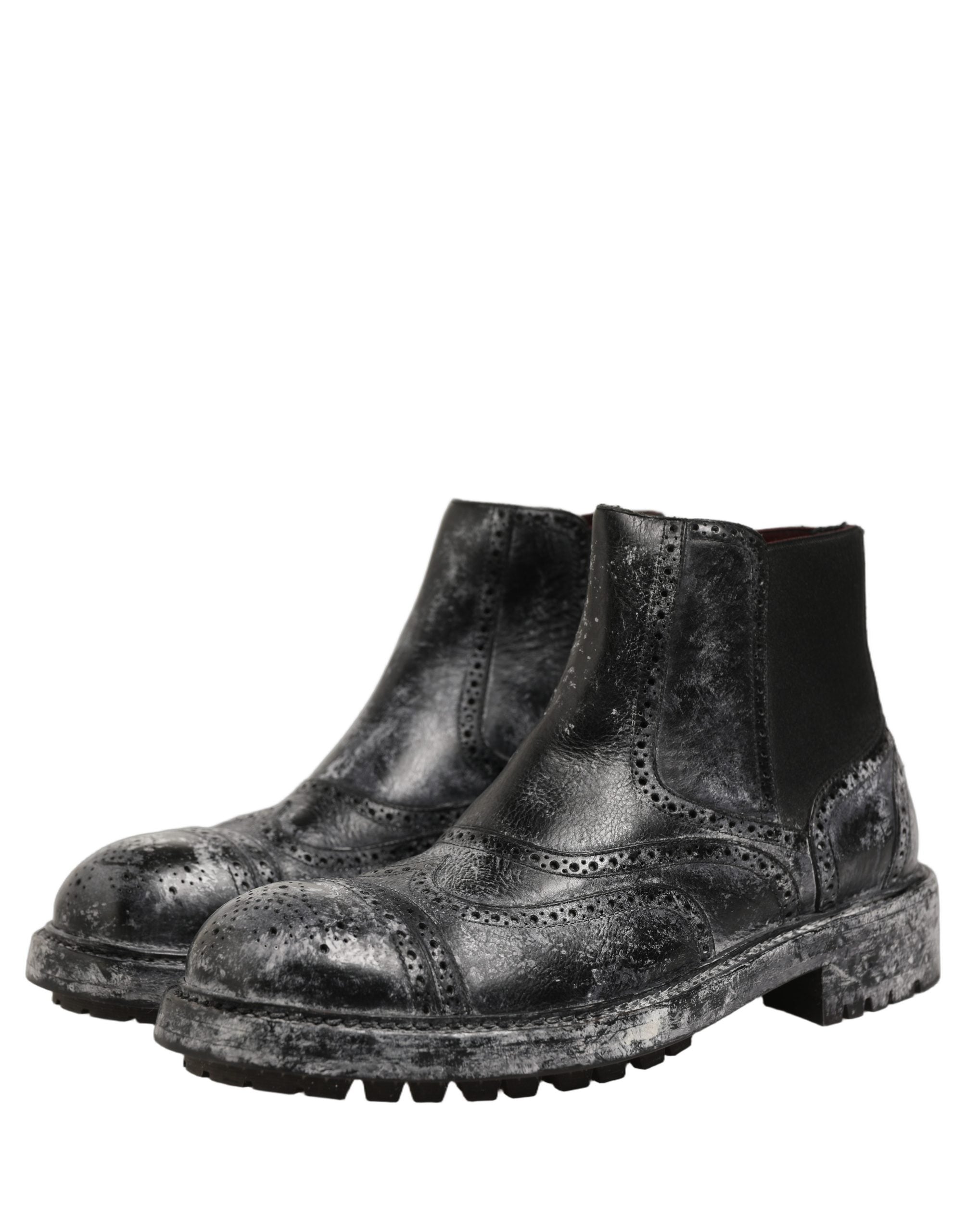 Dolce & Gabbana Black Gray Calf Leather Boots