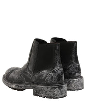 Dolce & Gabbana Black Gray Calf Leather Boots