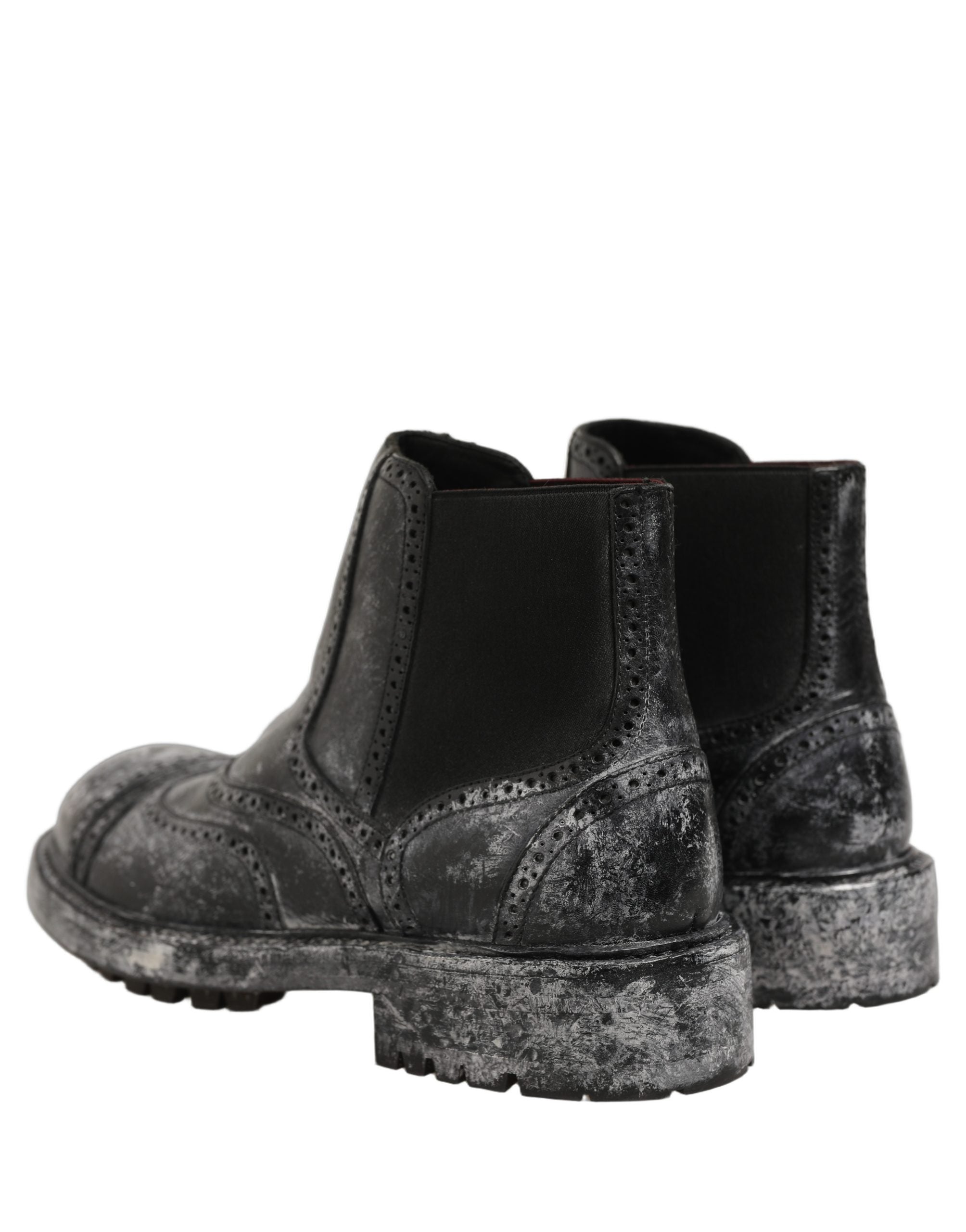 Dolce & Gabbana Black Gray Calf Leather Boots