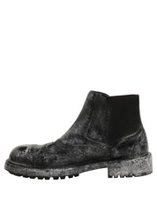 Dolce & Gabbana Black Gray Calf Leather Boots