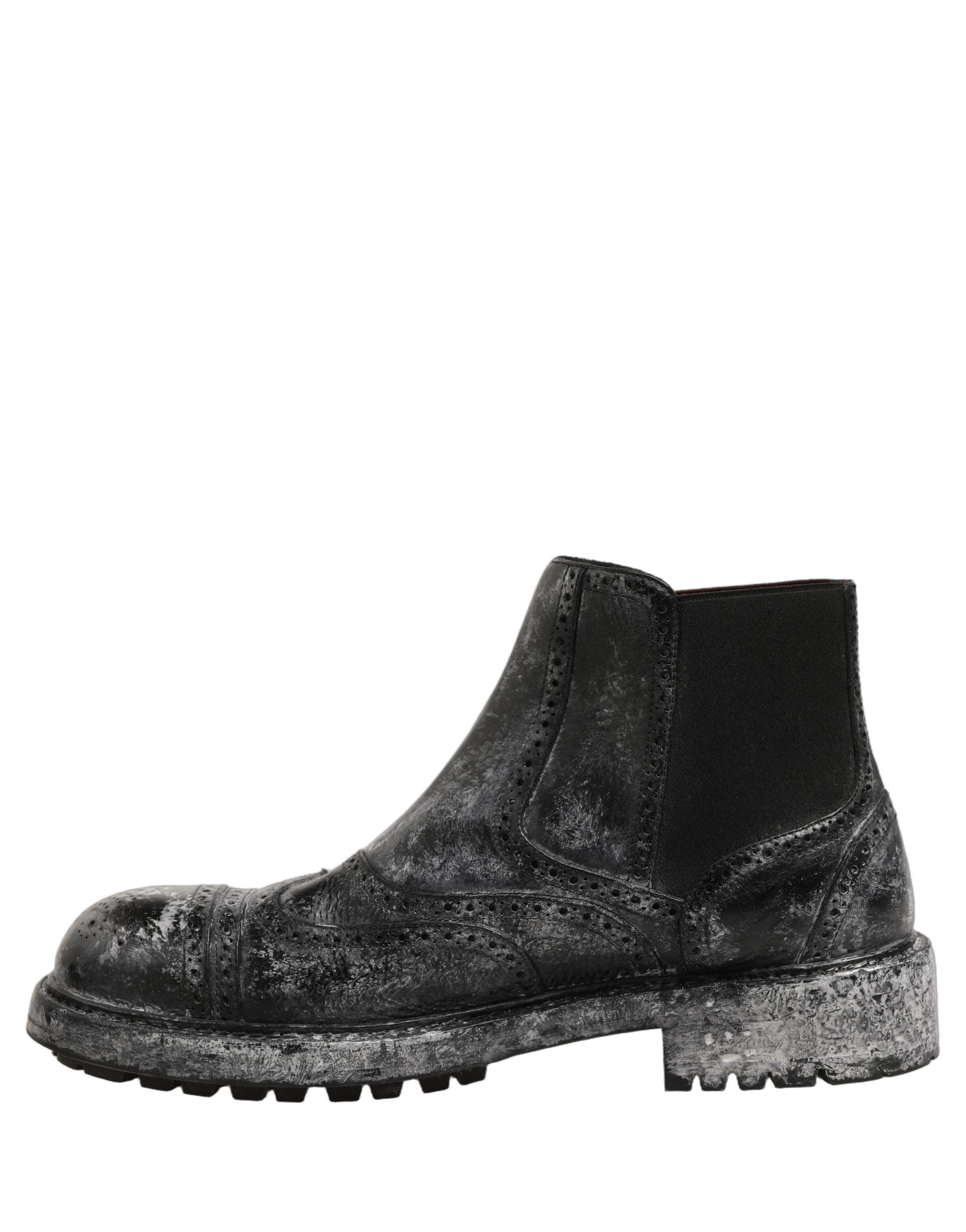 Dolce & Gabbana Black Gray Calf Leather Boots