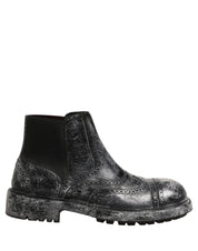 Dolce & Gabbana Black Gray Calf Leather Boots