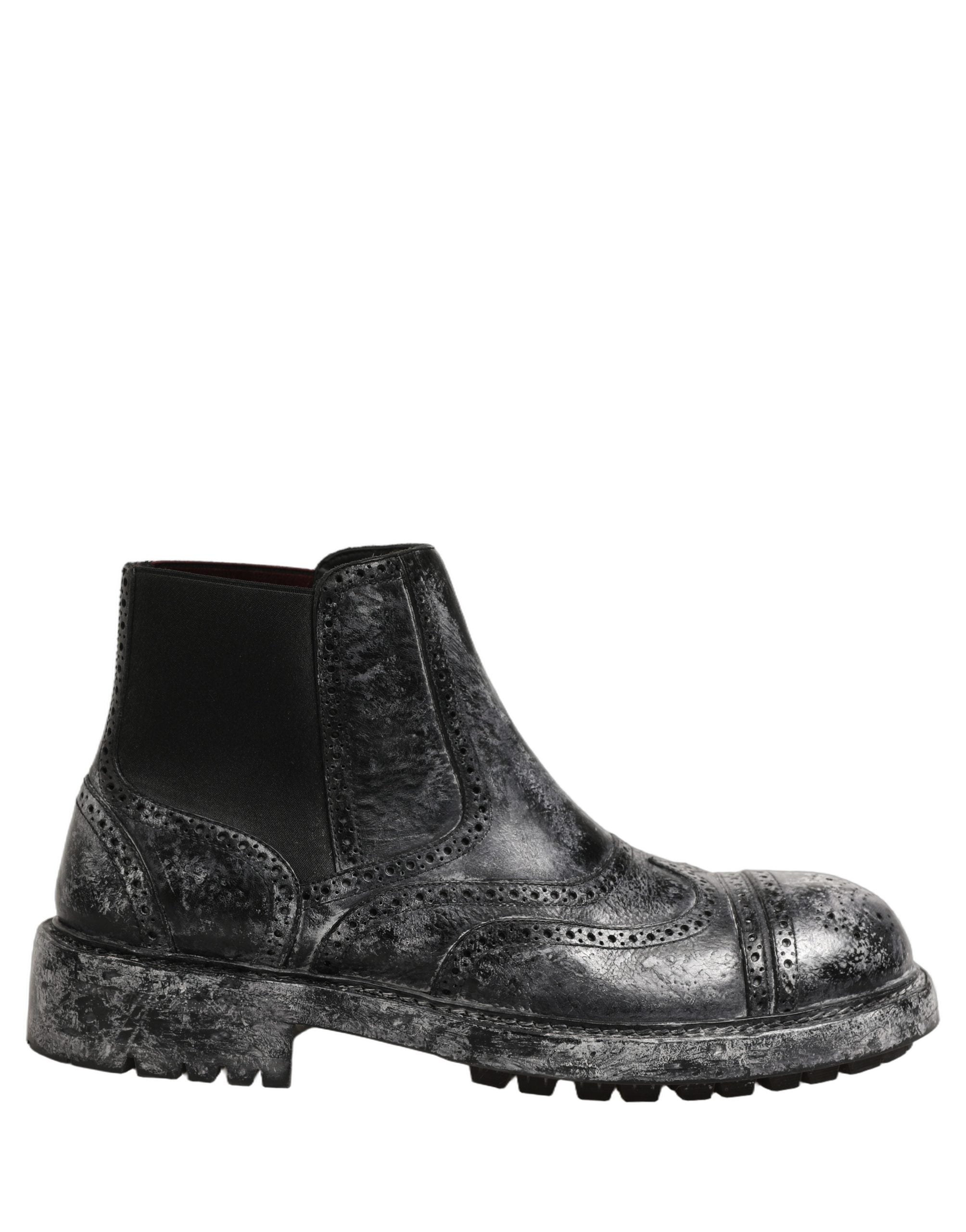 Dolce & Gabbana Black Gray Calf Leather Boots