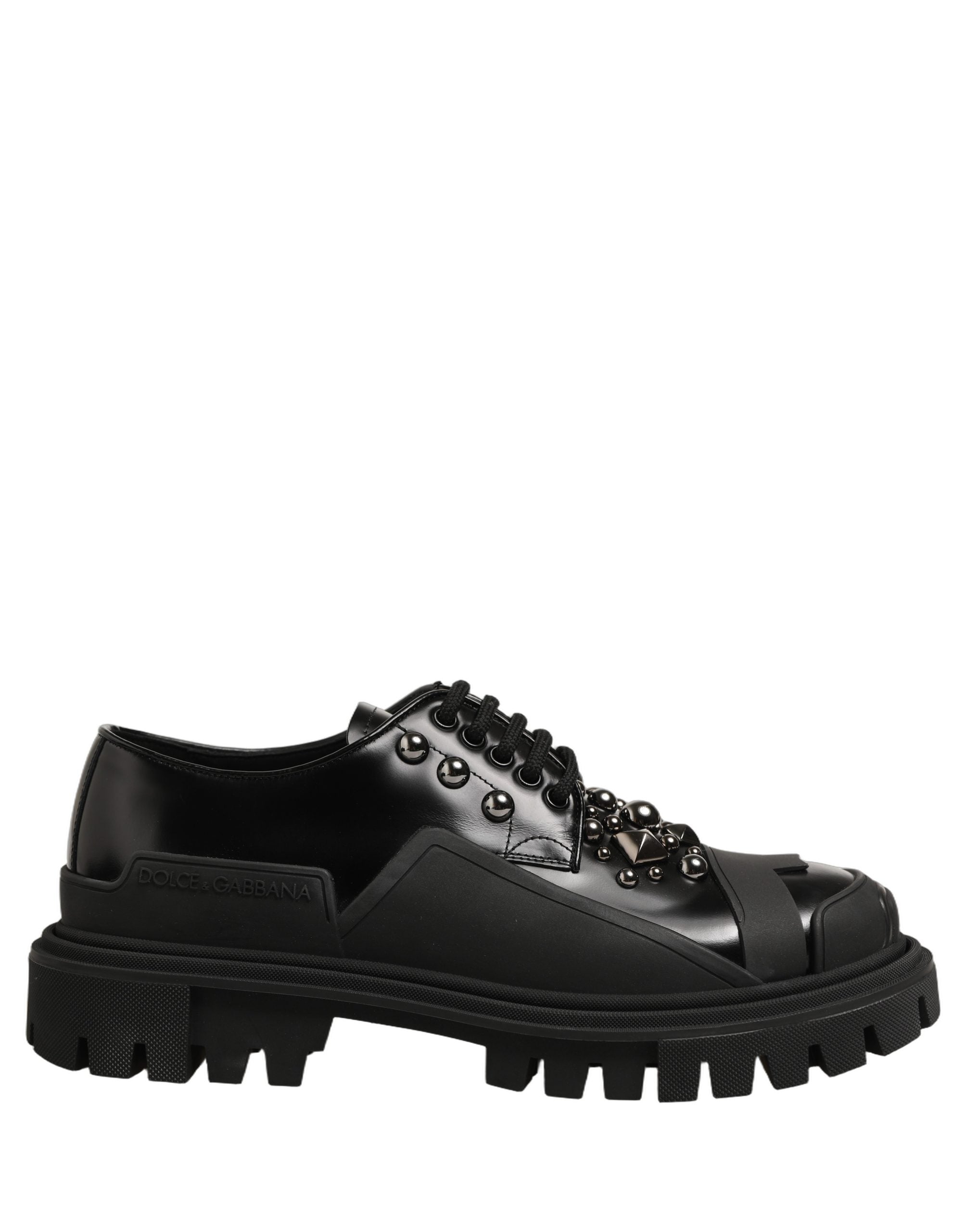 Dolce & Gabbana Black Calfskin Leather Trekking Derby Shoes