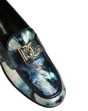 Dolce & Gabbana Metallic Blue Silver Calf Leather Loafers