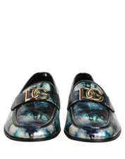 Dolce & Gabbana Metallic Blue Silver Calf Leather Loafers