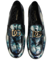 Dolce & Gabbana Metallic Blue Silver Calf Leather Loafers
