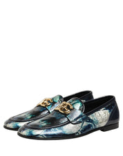 Dolce & Gabbana Metallic Blue Silver Calf Leather Loafers