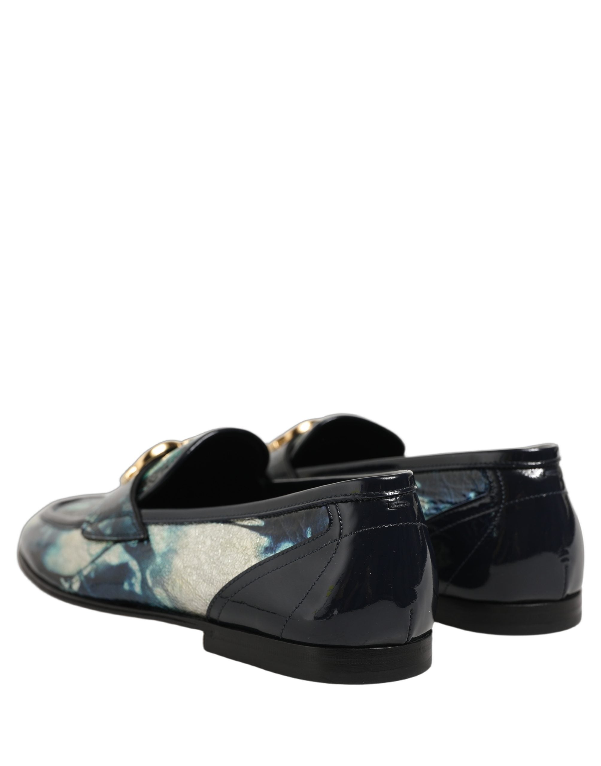 Dolce & Gabbana Metallic Blue Silver Calf Leather Loafers