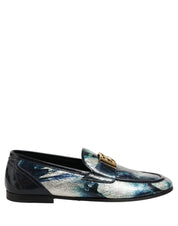 Dolce & Gabbana Metallic Blue Silver Calf Leather Loafers