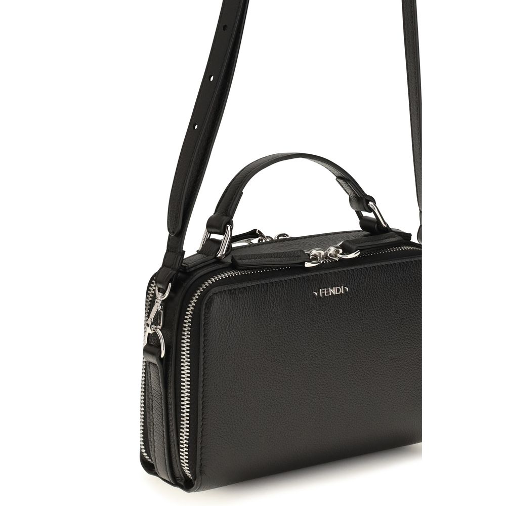 Fendi Black Calf Leather Phone Holder Handbag