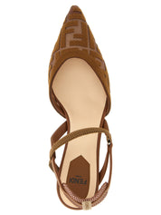 Fendi Brown Polyamide Slingback Pumps