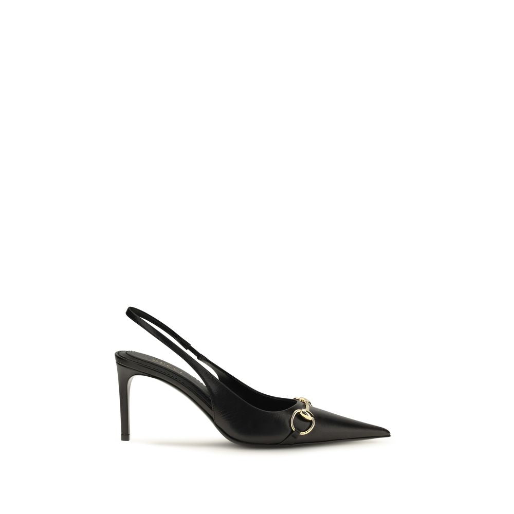 Gucci Black Calf Leather Slingback Pumps
