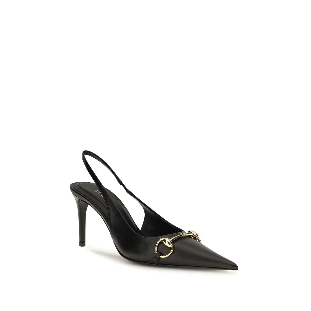 Gucci Black Calf Leather Slingback Pumps