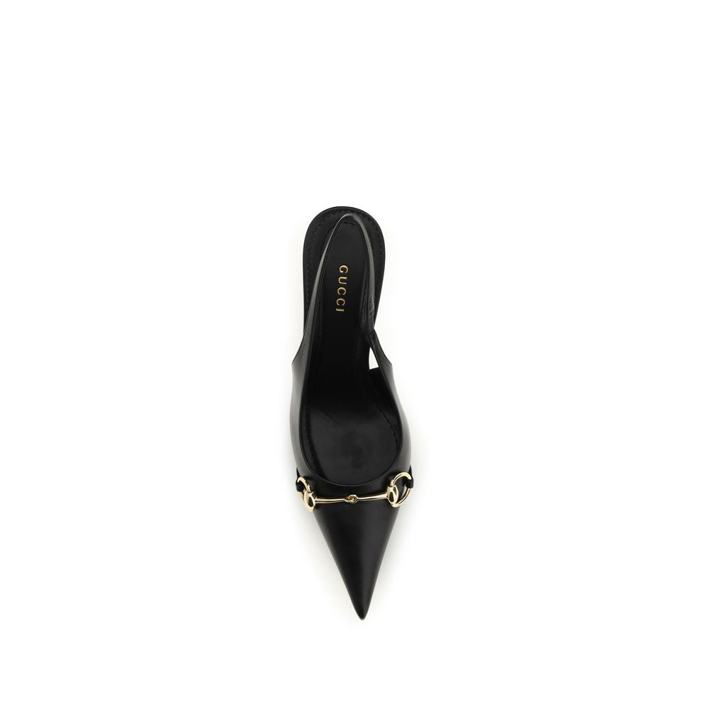 Gucci Black Calf Leather Slingback Pumps