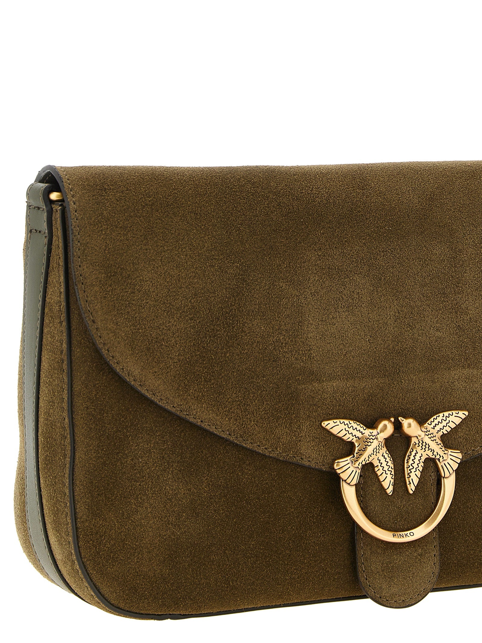 PINKO Olive Green Calfskin Shoulder Bag