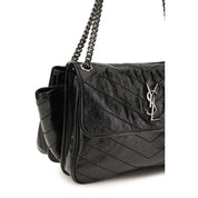 Saint Laurent Black Calf Leather Shoulder Bags