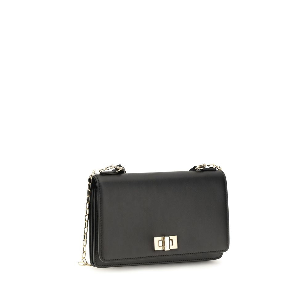 Fendi Black Calf Leather Chain Wallet
