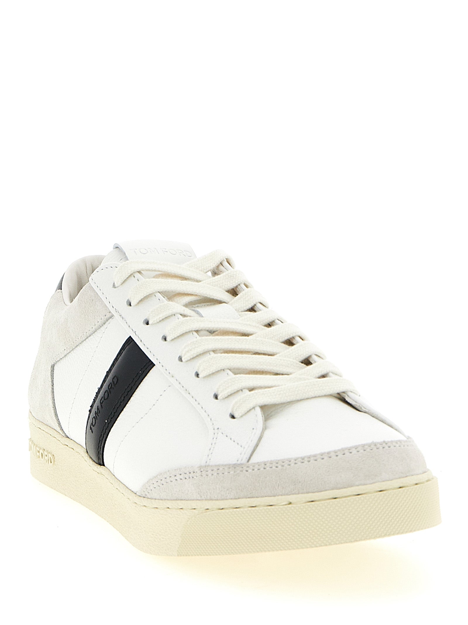 Tom Ford White/Black Leather Low Top Sneakers