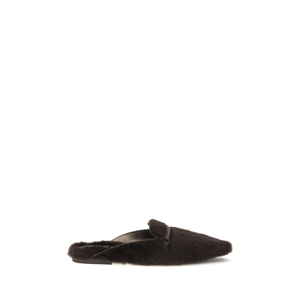 Brunello Cucinelli Brown Shearling Ballet Flats