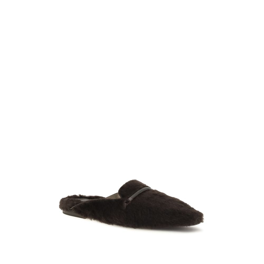 Brunello Cucinelli Brown Shearling Ballet Flats