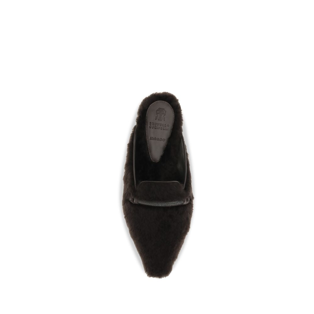 Brunello Cucinelli Brown Shearling Ballet Flats