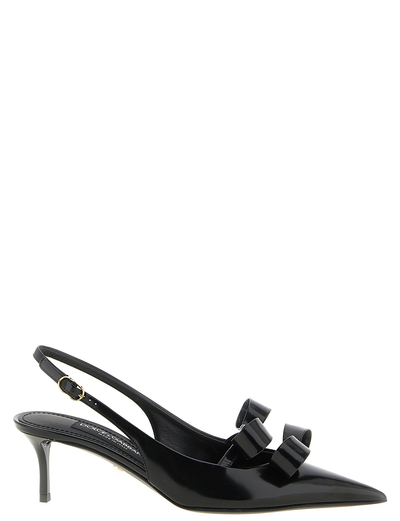 Dolce & Gabbana Black Calfskin Leather Mid Heel Pumps