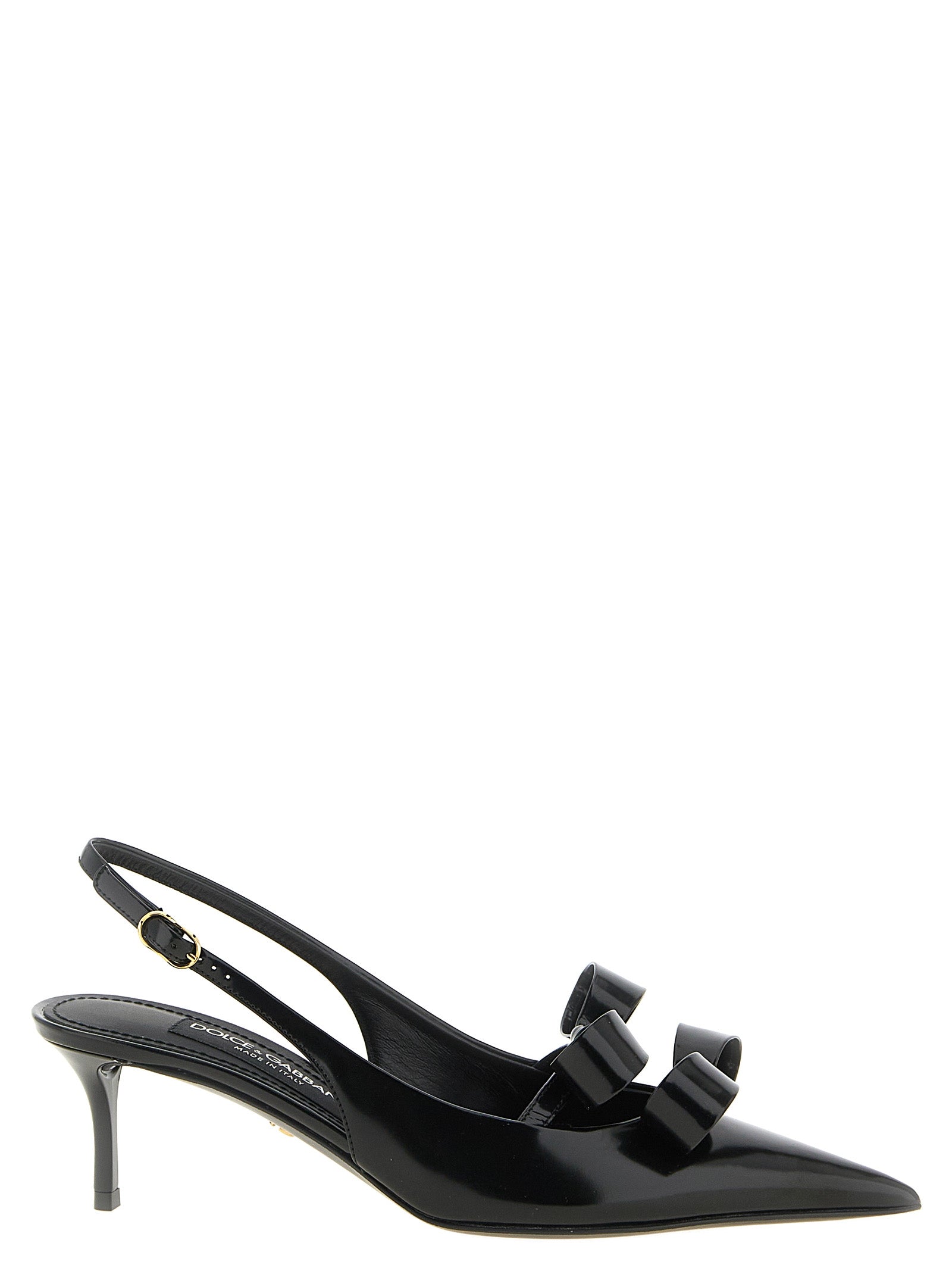 Dolce & Gabbana Black Calfskin Leather Mid Heel Pumps