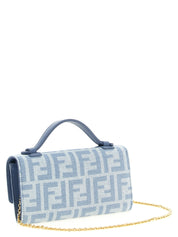 Fendi Light Blue Cotton Wallet on Chain