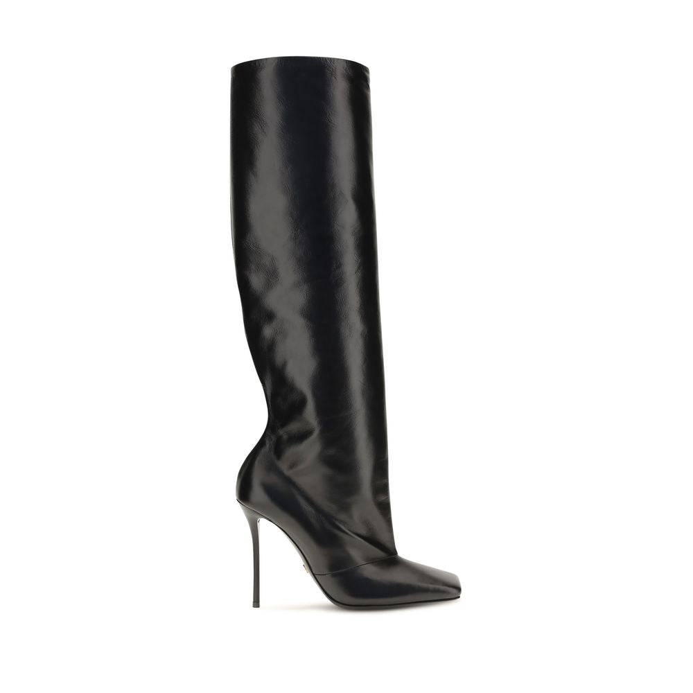 Dolce & Gabbana Black Calf Leather High Heel Boots