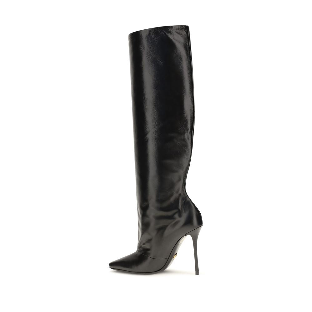 Dolce & Gabbana Black Calf Leather High Heel Boots