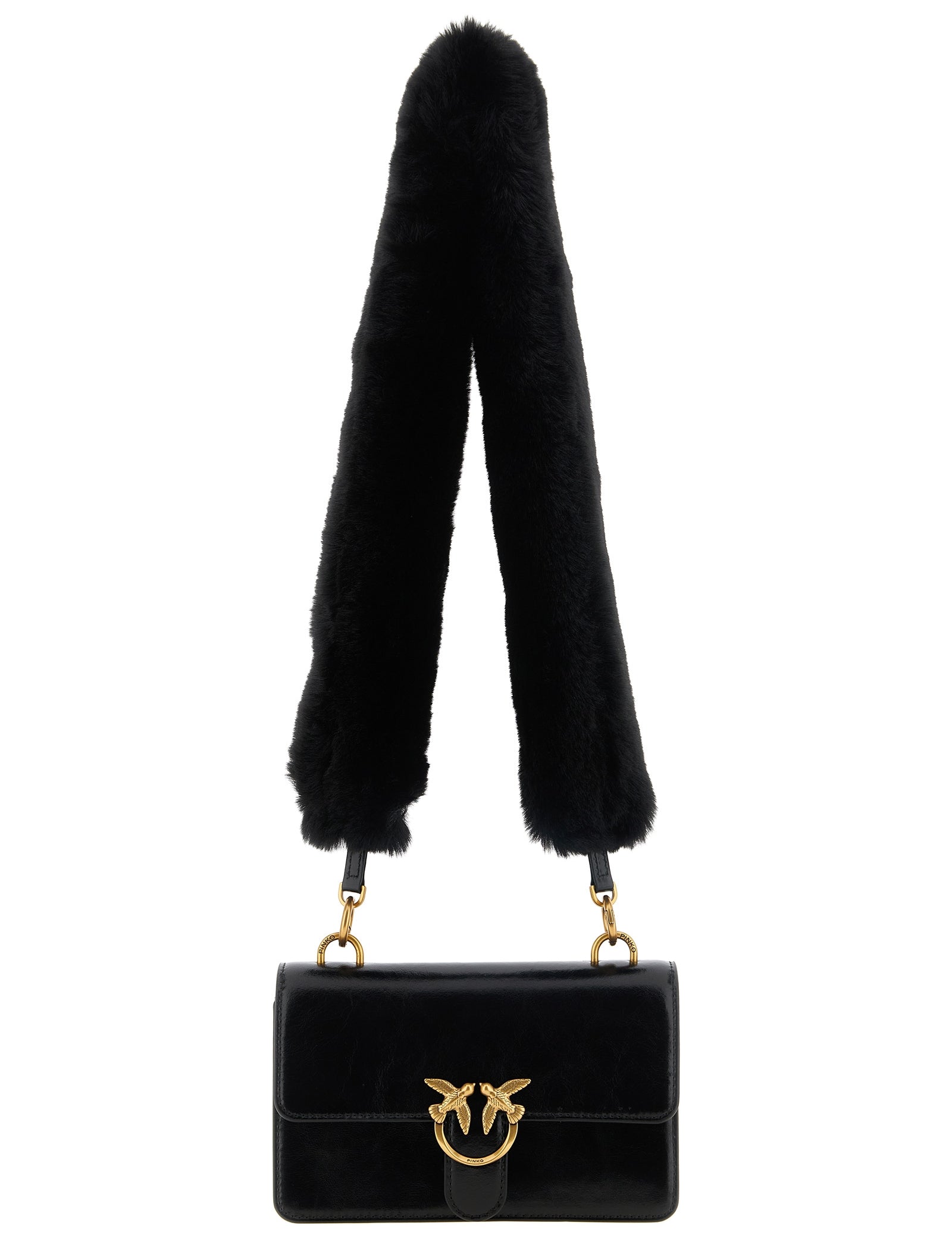 PINKO Black Calfskin Mini Shoulder Bag