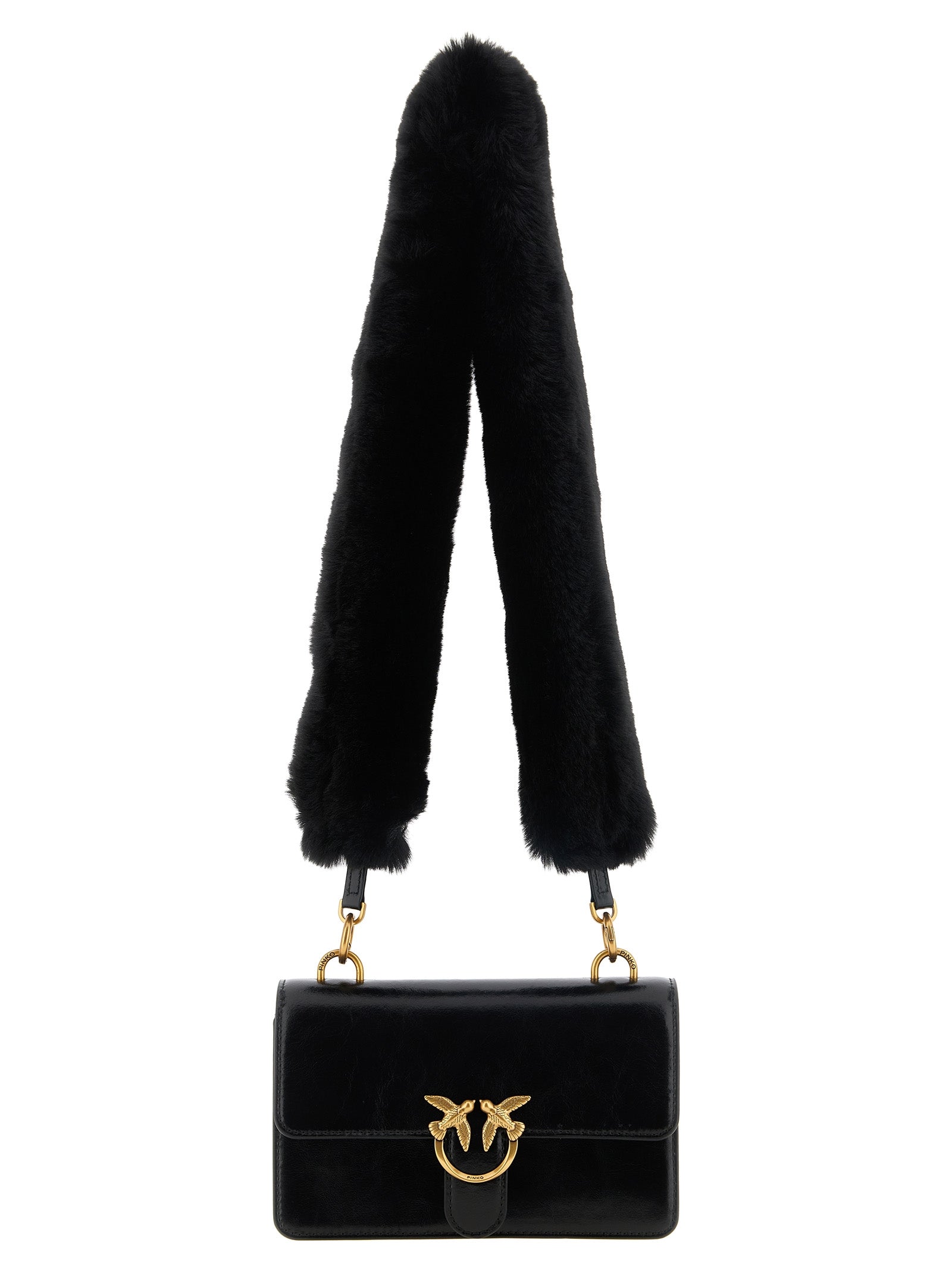 PINKO Black Calfskin Mini Shoulder Bag