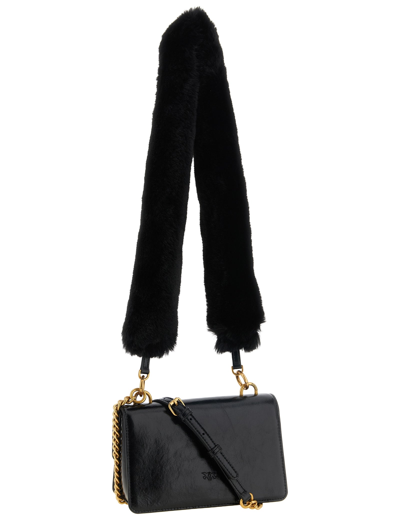 PINKO Black Calfskin Mini Shoulder Bag