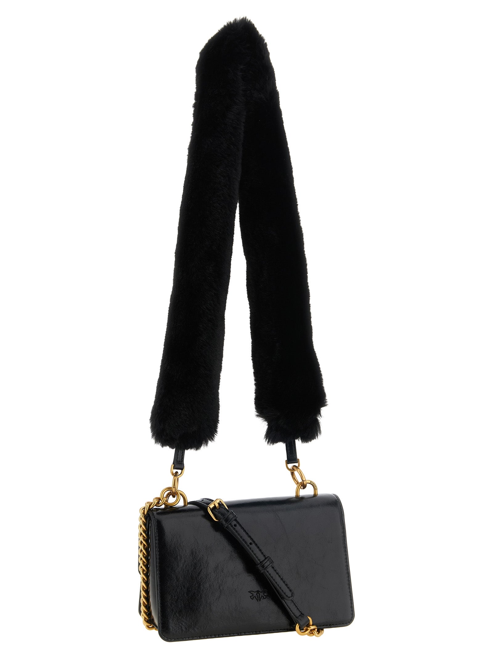 PINKO Black Calfskin Mini Shoulder Bag