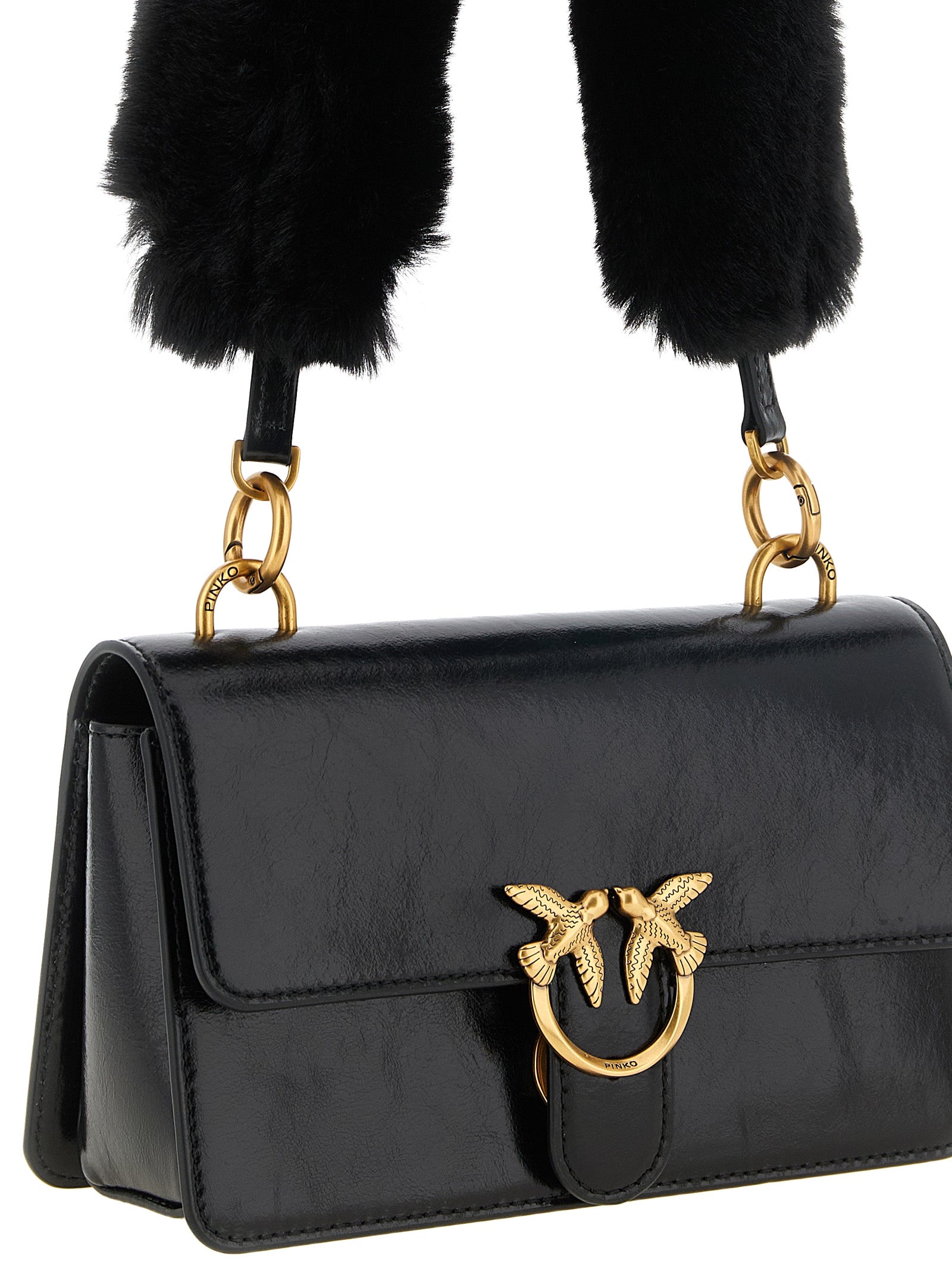 PINKO Black Calfskin Mini Shoulder Bag