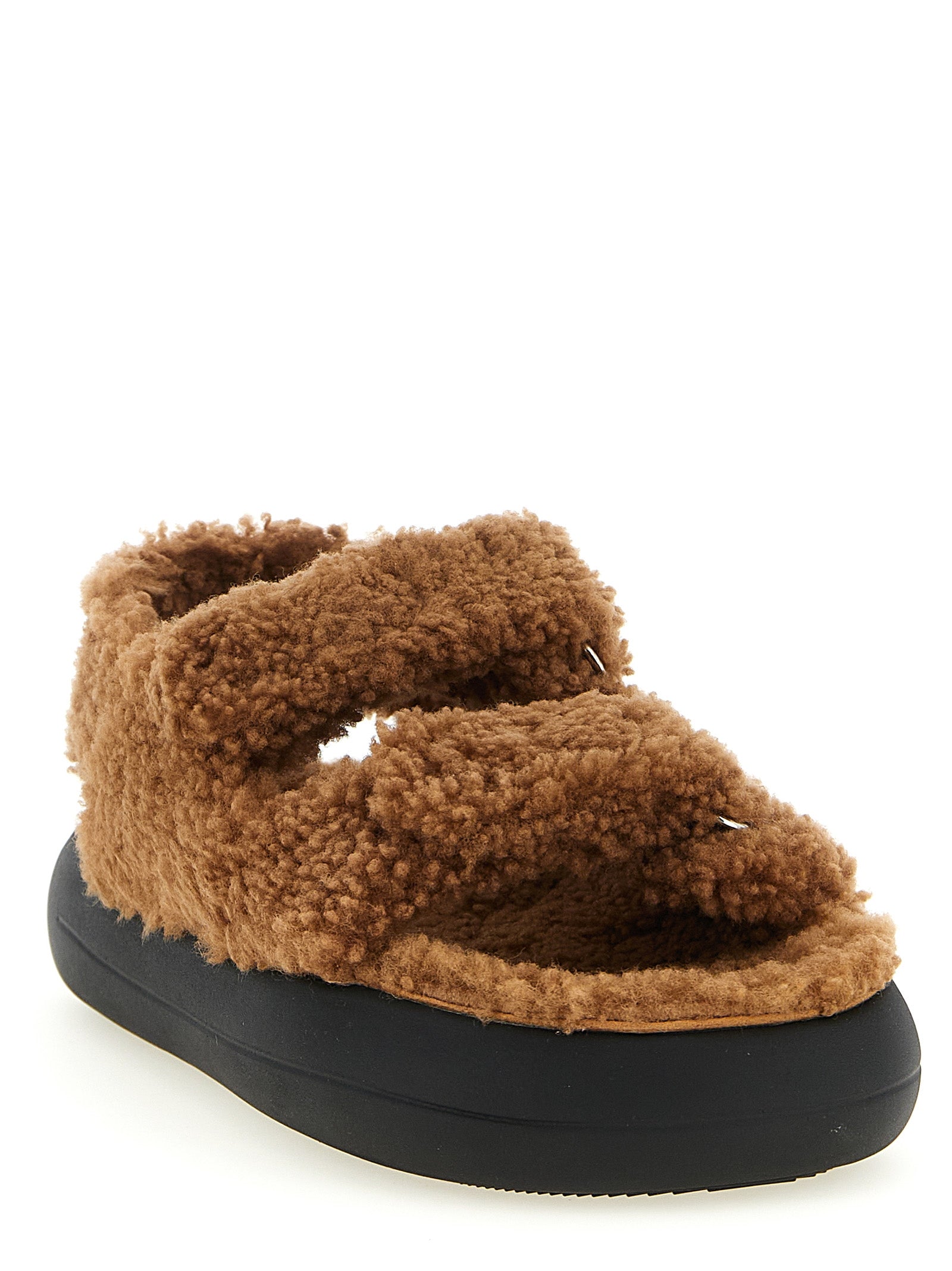 Moon Boot Brown Sheepskin Leather Shearling Sandals