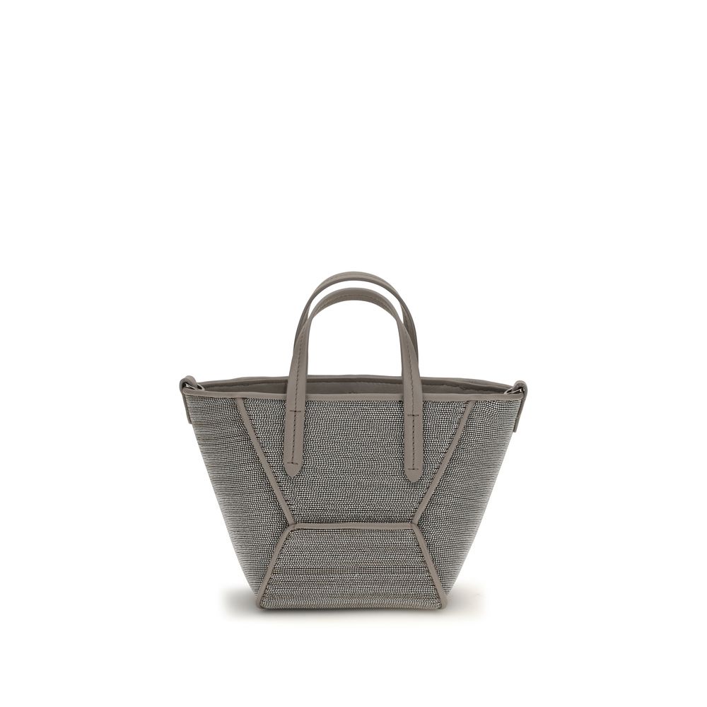 Brunello Cucinelli Gray Calf Leather Shoulder Bag